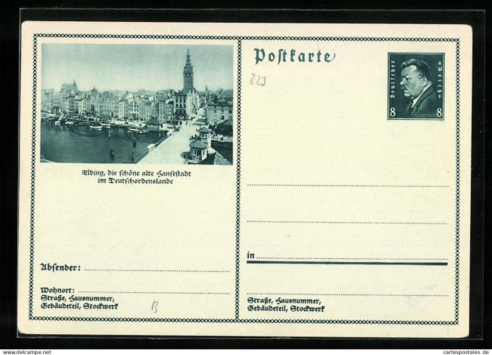 AK Elbing, Panoramablick Mit Flussbrücke, Ganzsache  - Briefkaarten