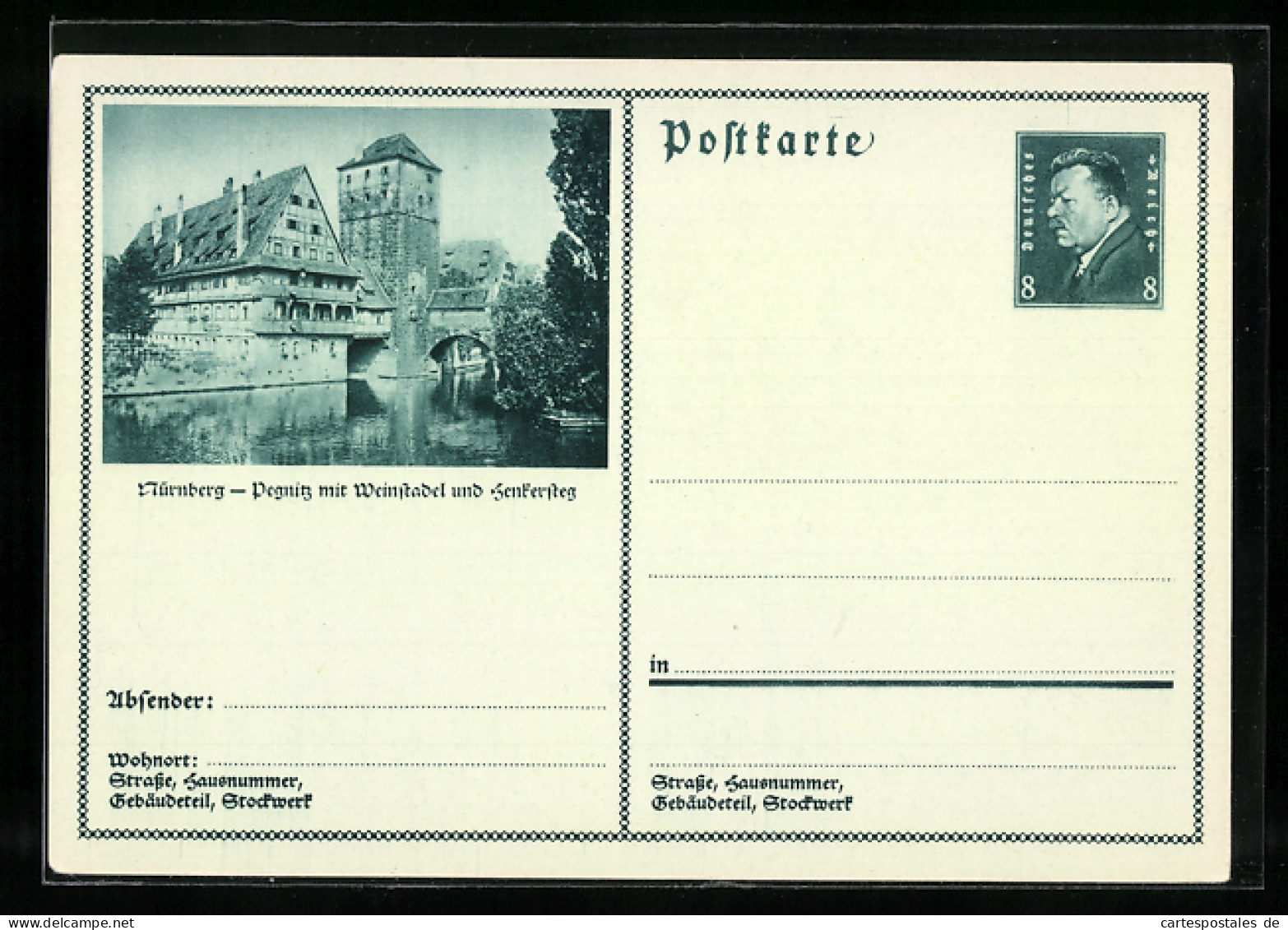 AK Nürnberg, Pegnitz Mit Weinstadel Und Henkersteg, Ganzsache  - Postkarten