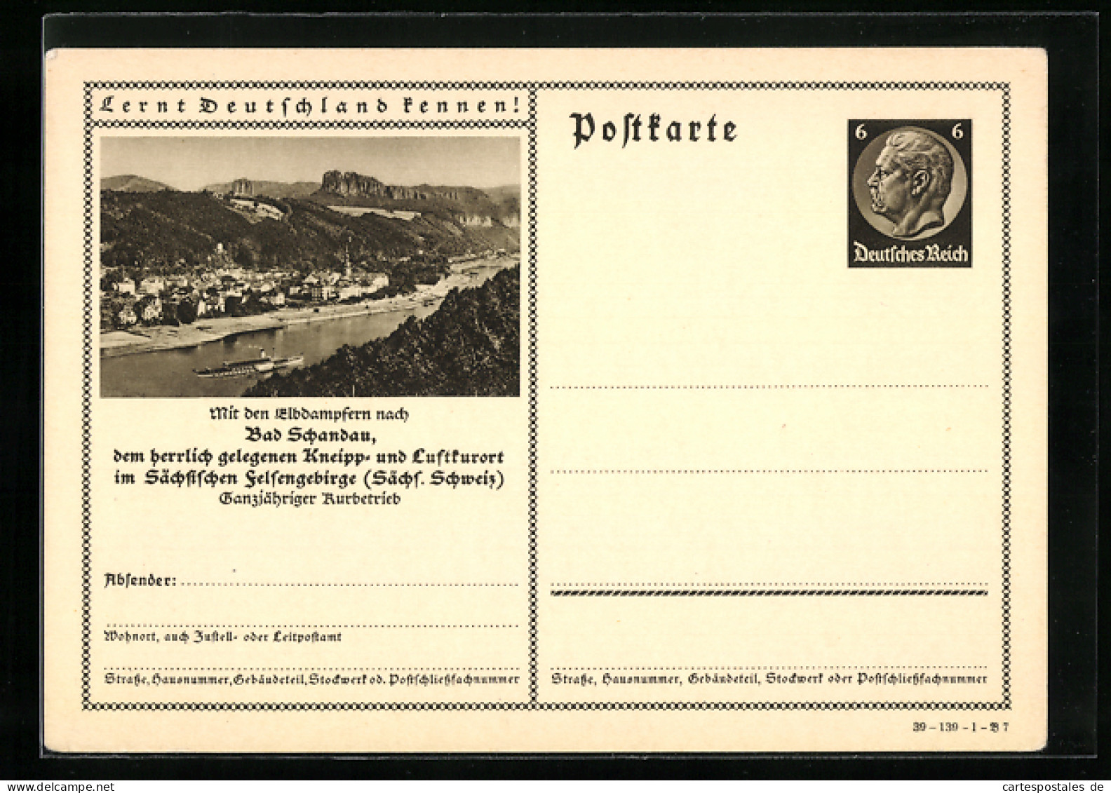 AK Bad Schandau /Sächs. Schweiz, Ortsansicht Mit Elbdampfer, Ganzsache Lernt Deutschland Kennen  - Cartes Postales