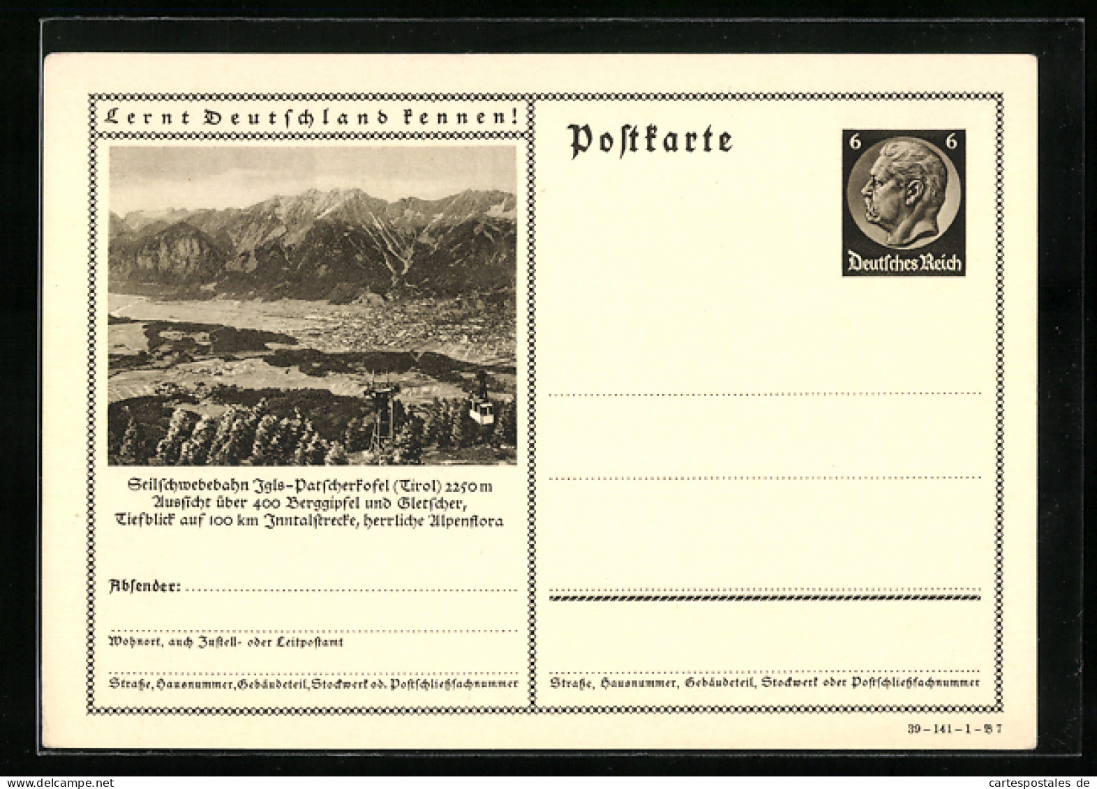 AK Igls-Patscherkofel, Blick Auf Seilbahn Und Gletscher, Ganzsache Lernt Deutschland Kennen  - Postkarten