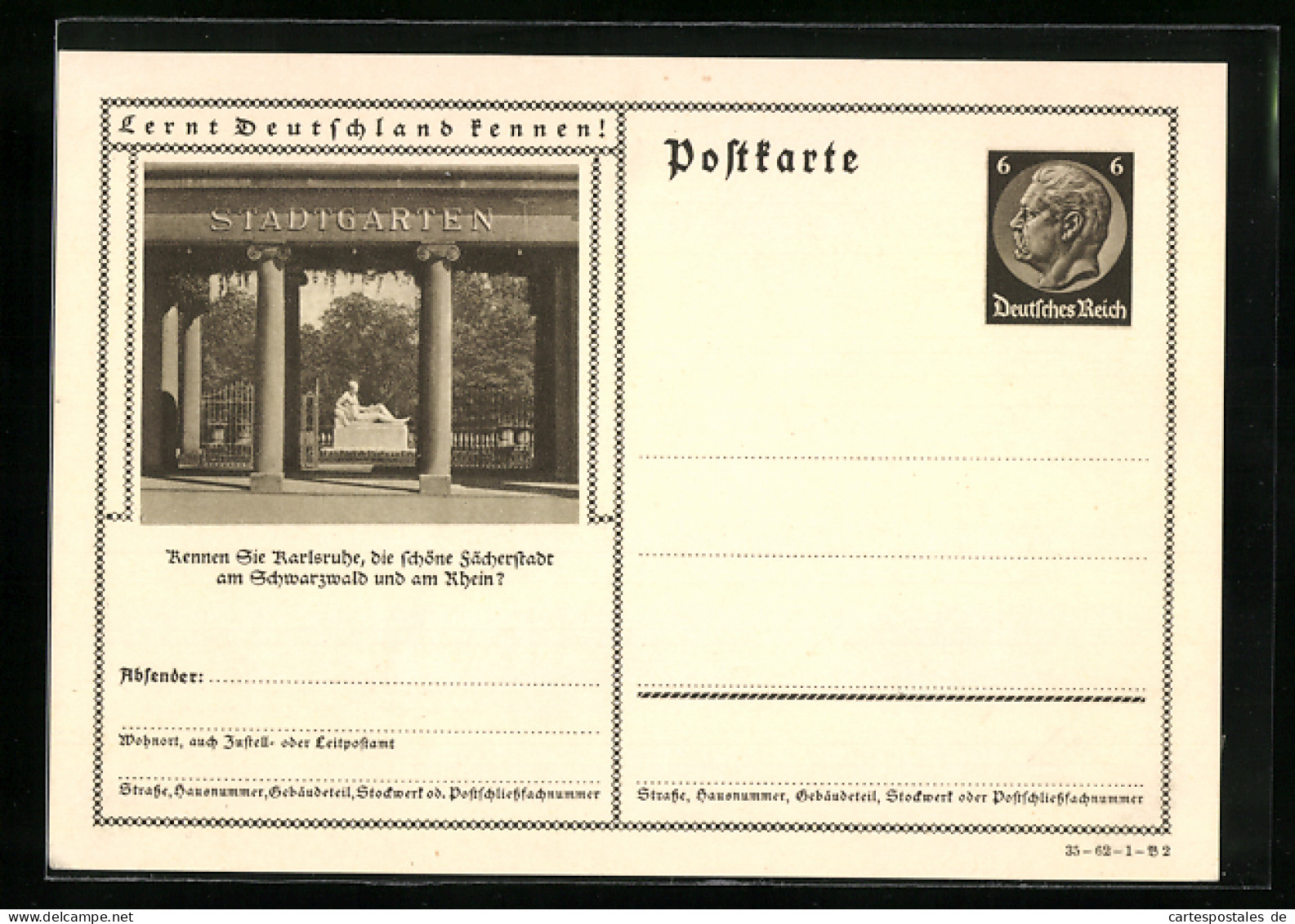 AK Karlsruhe, Eingang Zum Stadtgarten, Ganzsache Lernt Deutschland Kennen  - Briefkaarten