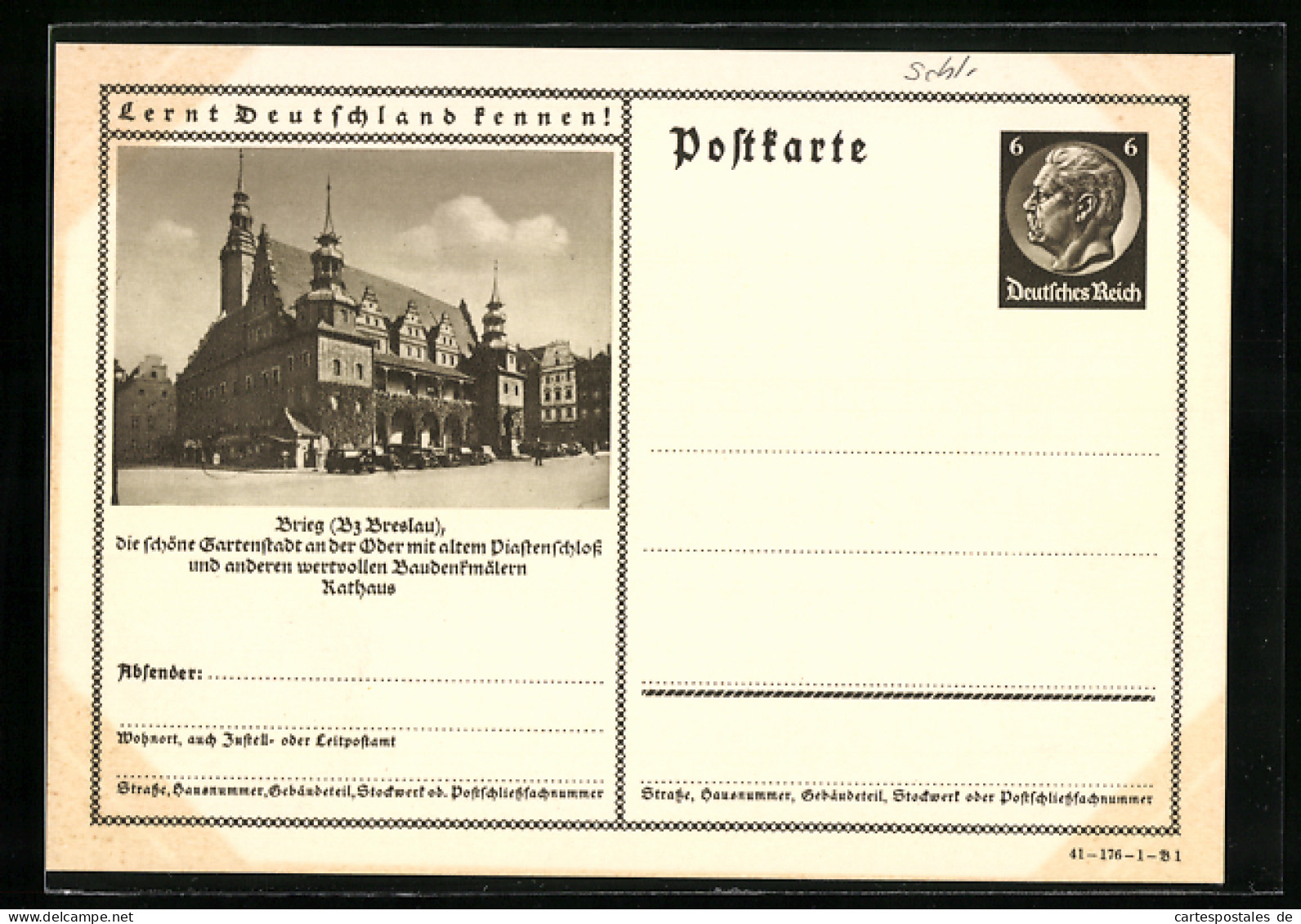 AK Brieg, Am Rathaus, Ganzsache Lernt Deutschland Kennen  - Postkarten