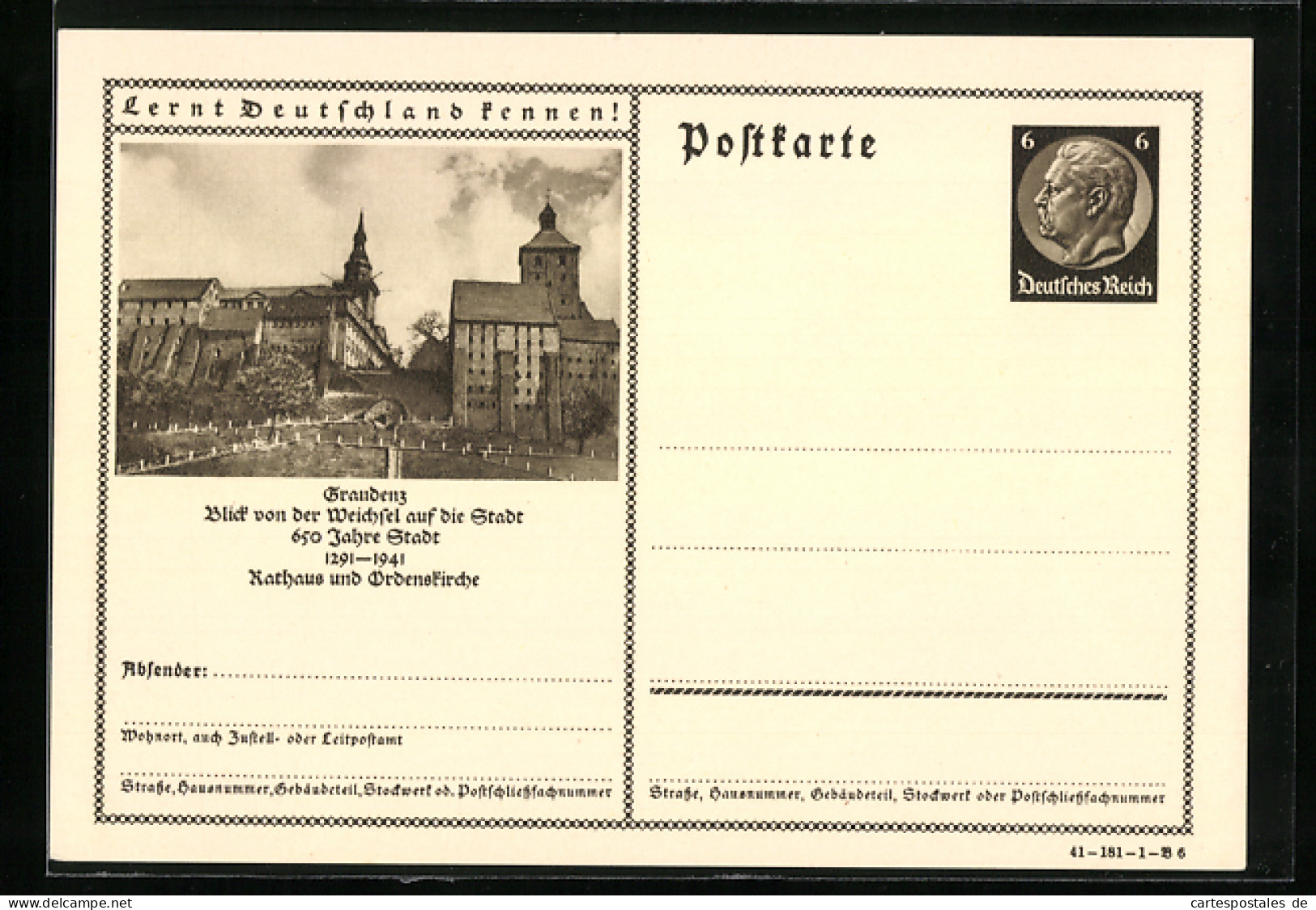 AK Graudenz, Rathaus Und Ordenskirche, Ganzsache Lernt Deutschland Kennen  - Briefkaarten