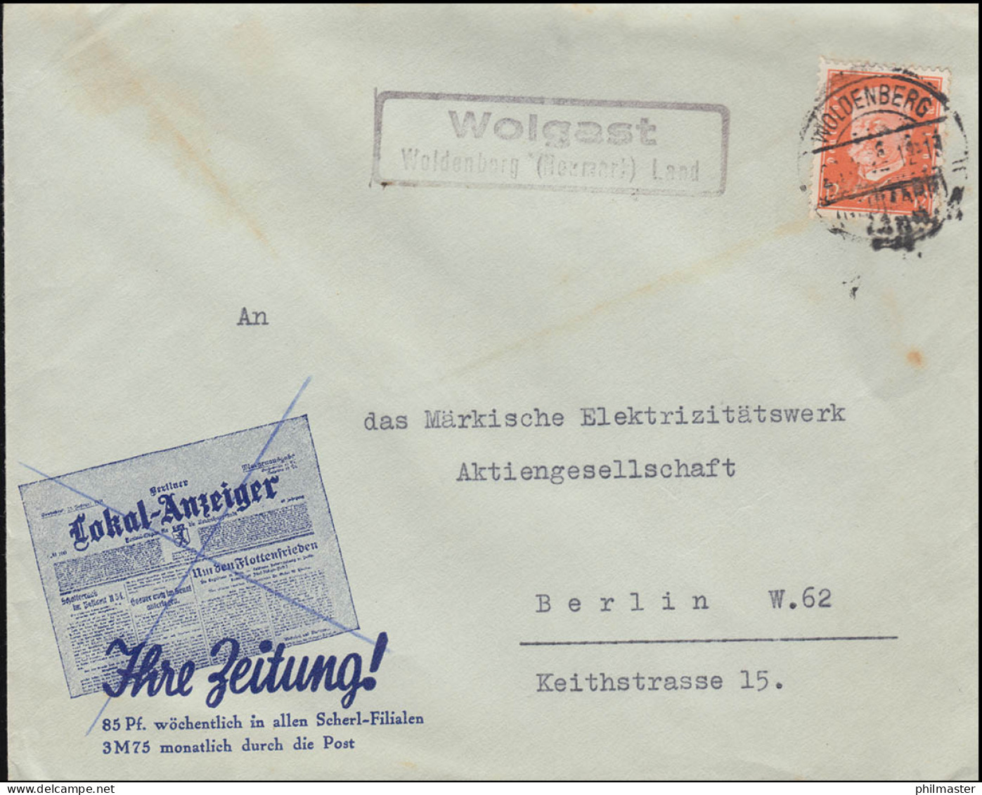Landpost Wolgast Woldenberg Neumark Land Auf Brief WOLDENBERG 1932 - Brieven En Documenten