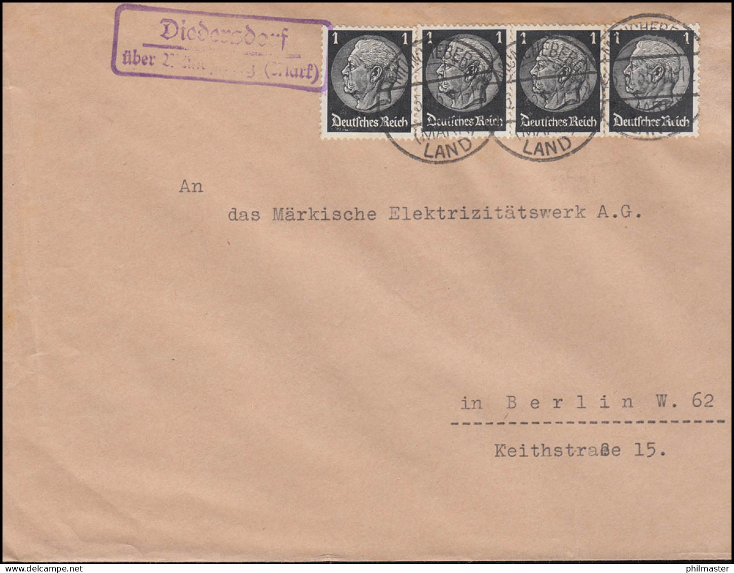 Landpost Diedersdorf über Müncheberg Mark Auf Brief MÜNCHEBERG MARK LAND - Covers & Documents