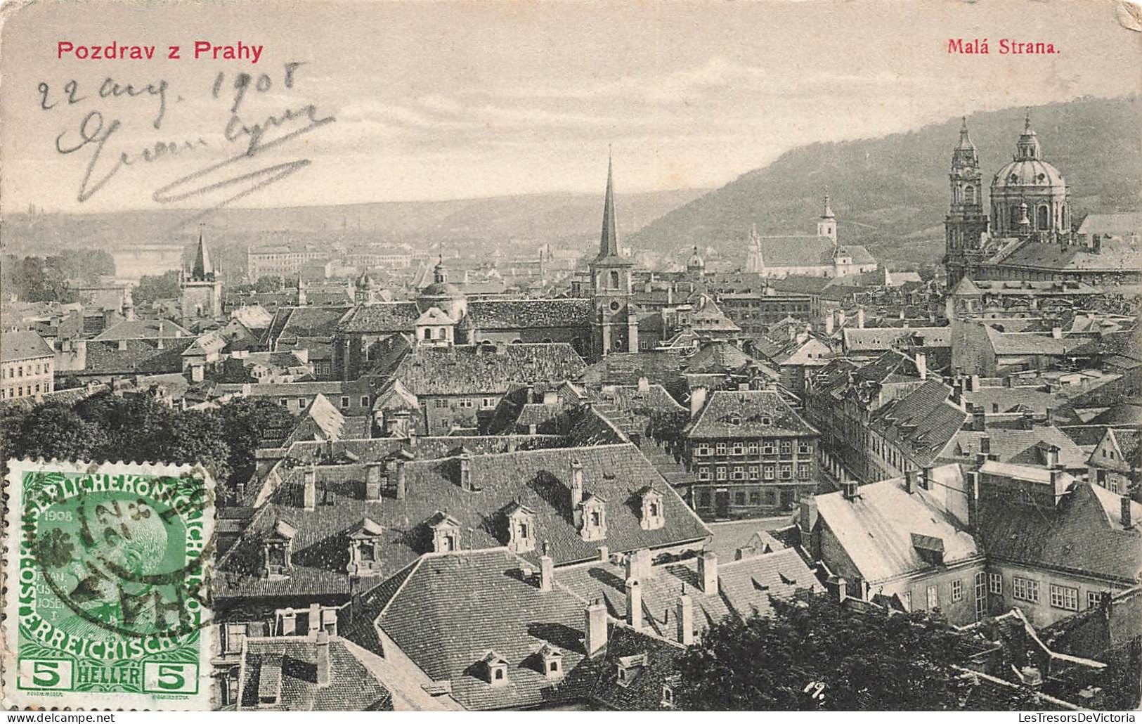 TCHEQUIE - Pozdrav Z Prahy - 22 Aug 1908 - Vue Générale - Mala Strana - Eglise - Carte Postale Ancienne - Tschechische Republik