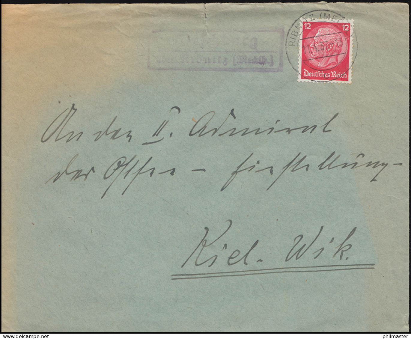 Landpost Hirschburg über Ribnitz Mecklenburg Auf Brief RIBNITZ 11.4.37 - Briefe U. Dokumente