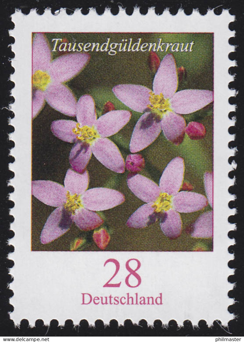 3088 Blumen: Tausendgüldenkraut 28 Cent Nassklebend, Postfrisch ** - Ongebruikt