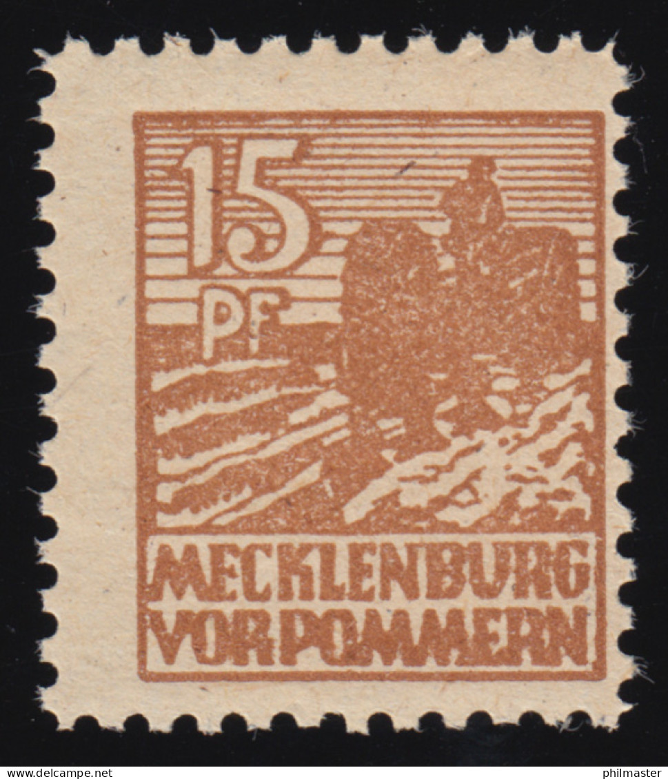 SBZ 37yc Freimarke 15 Pf, Mittelgelbbraun, Gezähnt, ** Geprüft - Mint