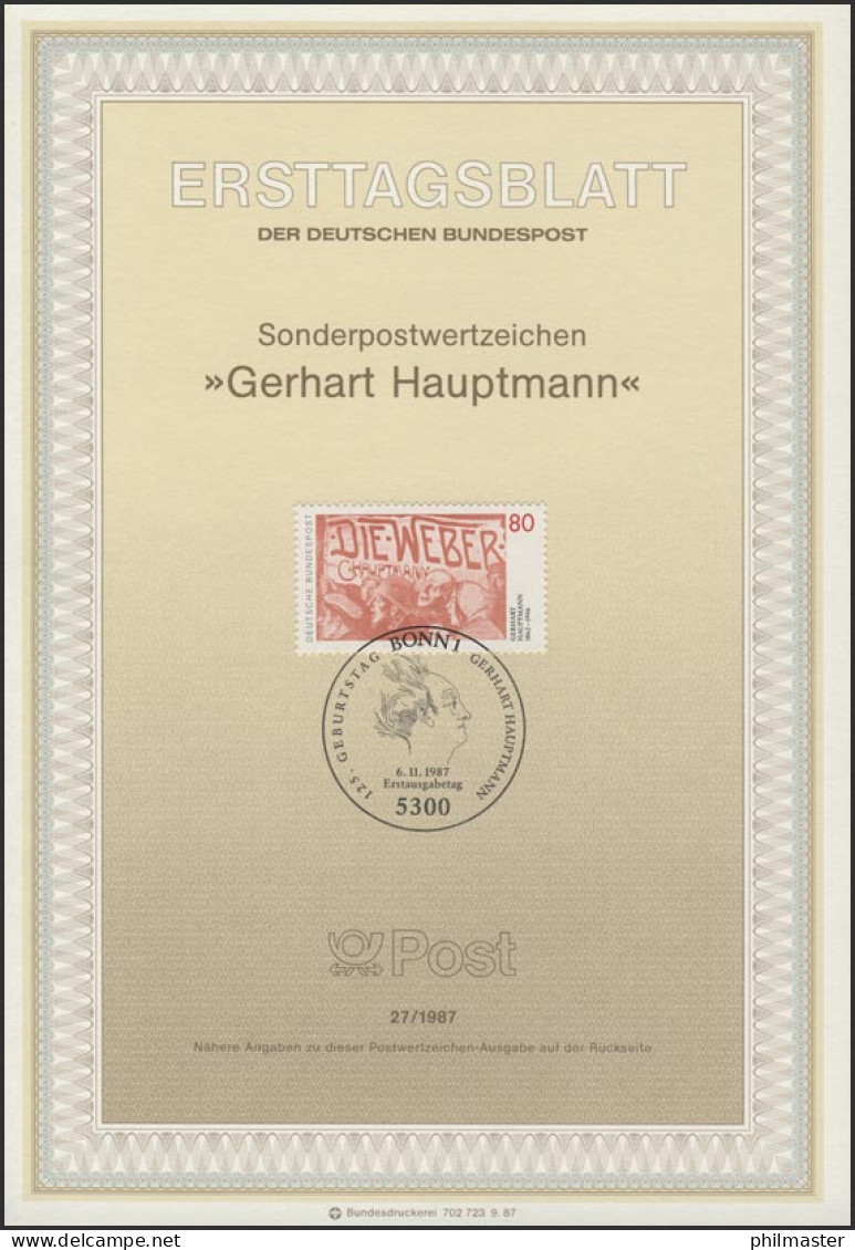 ETB 27/1987 Gerhart Hauptmann, Schriftsteller - 1981-1990