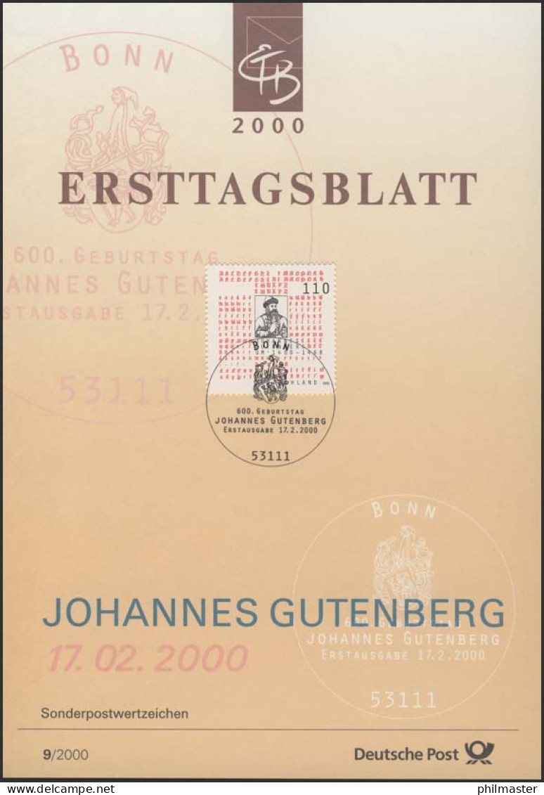 ETB 09/2000 Johannes Gutenberg, Erfinder Des Buchdrucks - 1991-2000