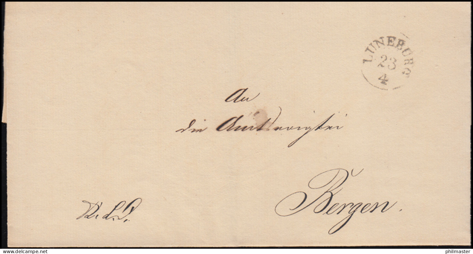 Vorphilatelie Briefhülle Lüneburg 23.4. Nach Bergen, Um 1842  - Prephilately