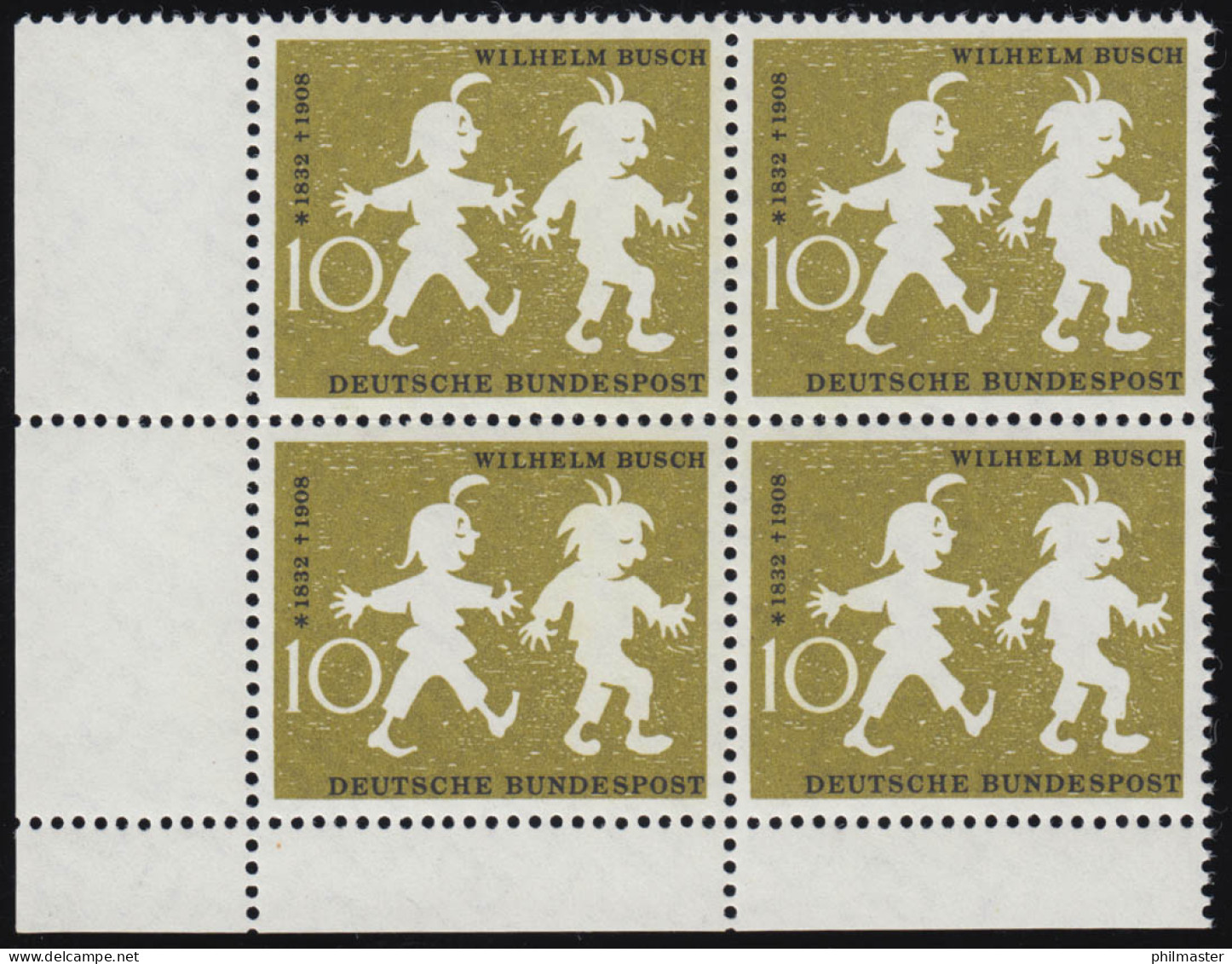 281 Wilhelm Busch 10 Pf ** Eck-Vbl U.l. - Unused Stamps