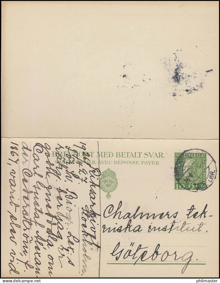 Postkarte P 43 Brevkort König Gustav 10/10 Öre, STOCKHOLM 26.4.1927 - Interi Postali