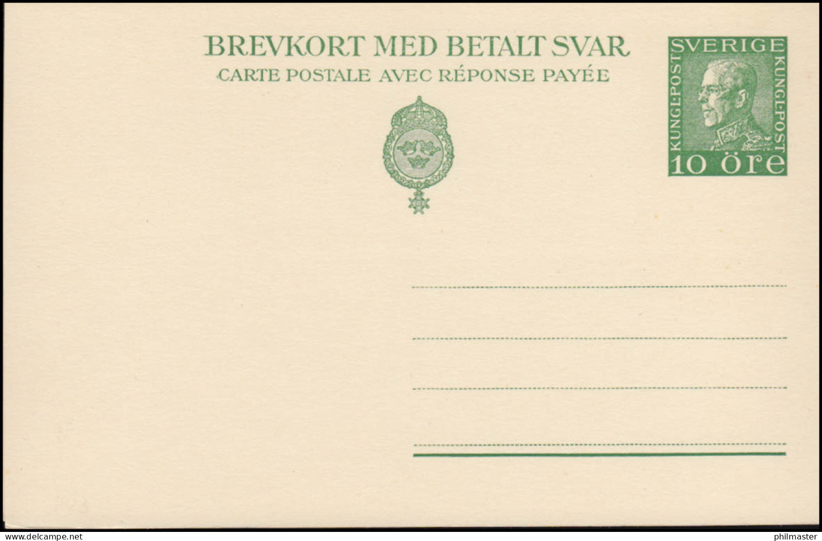 Schweden Postkarte P 43 Brevkort König Gustav 10/10 Öre, ** Postfrisch - Postal Stationery