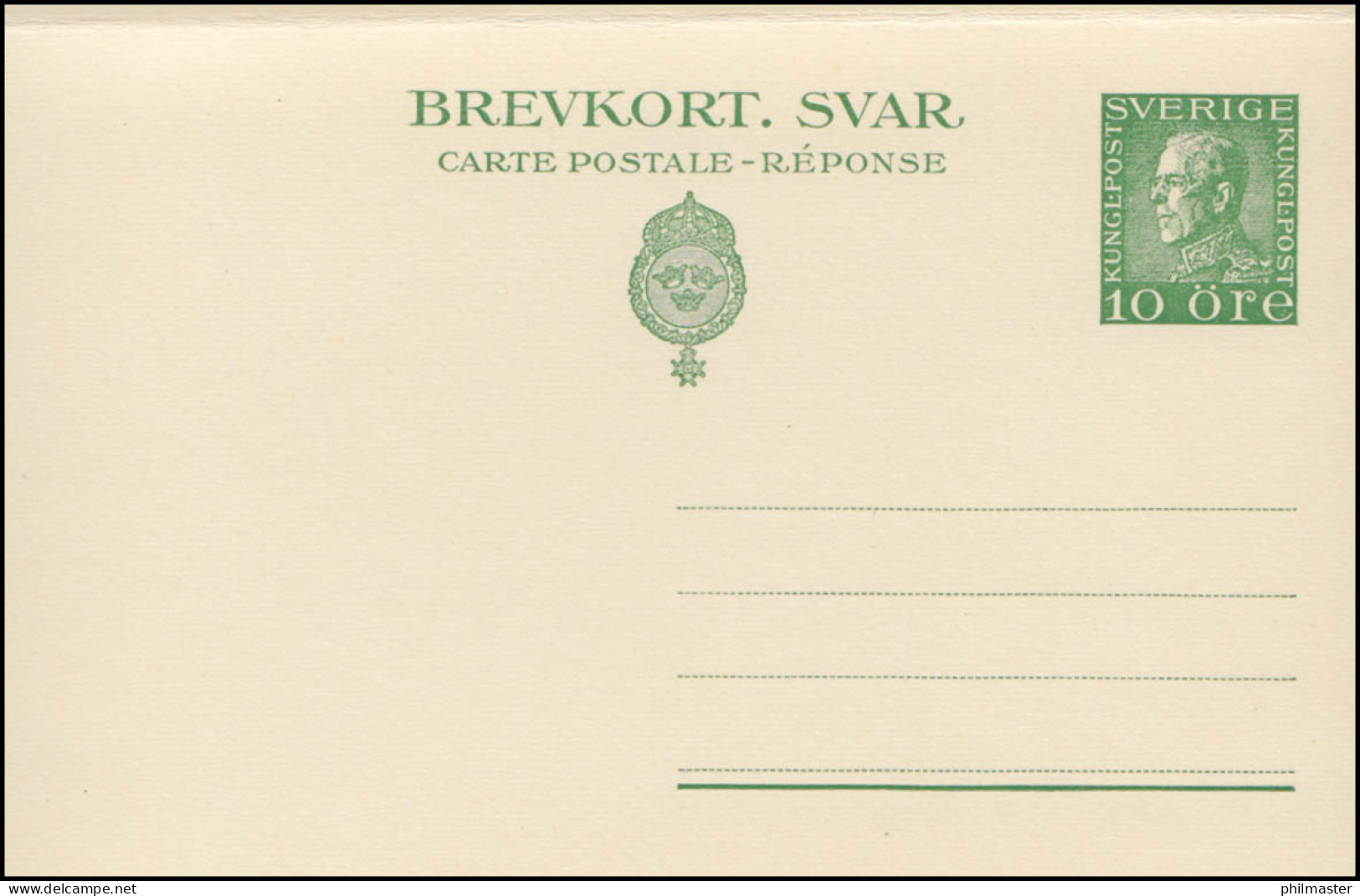 Schweden Postkarte P 43 Brevkort König Gustav 10/10 Öre, ** Postfrisch - Postal Stationery