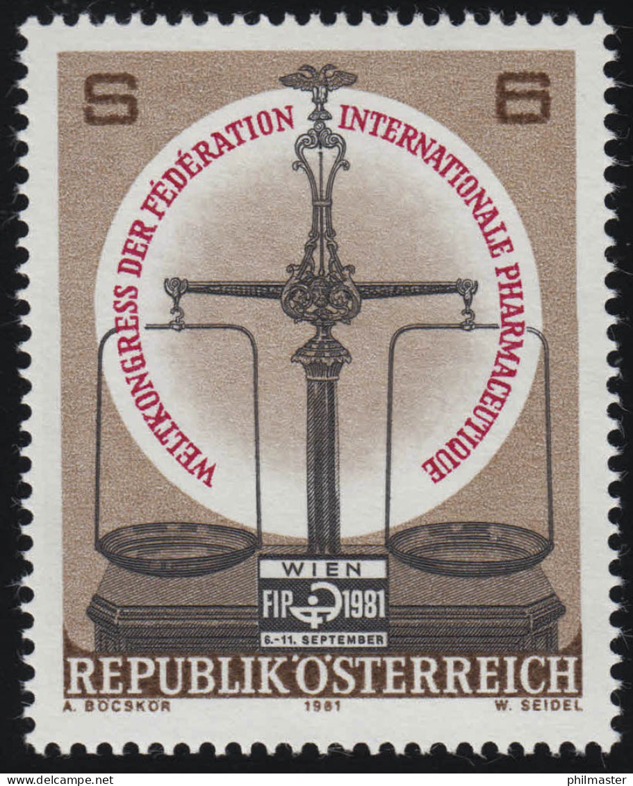 1679 Weltkongress Fédération Internationale Pharmaceutique, Waage, Adler, 6 S,** - Ongebruikt