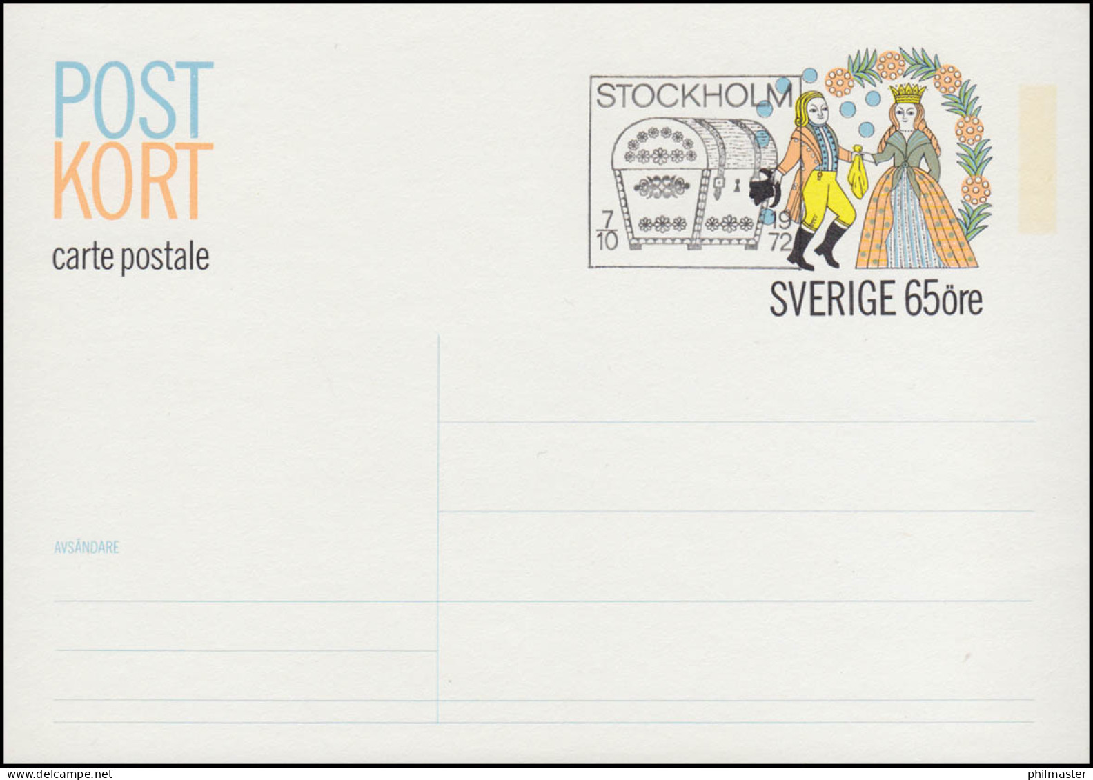 Schweden Postkarte P 92 Tachtenzeichnung 65 Öre, FDC Stockholm 7.10,1972 - Enteros Postales