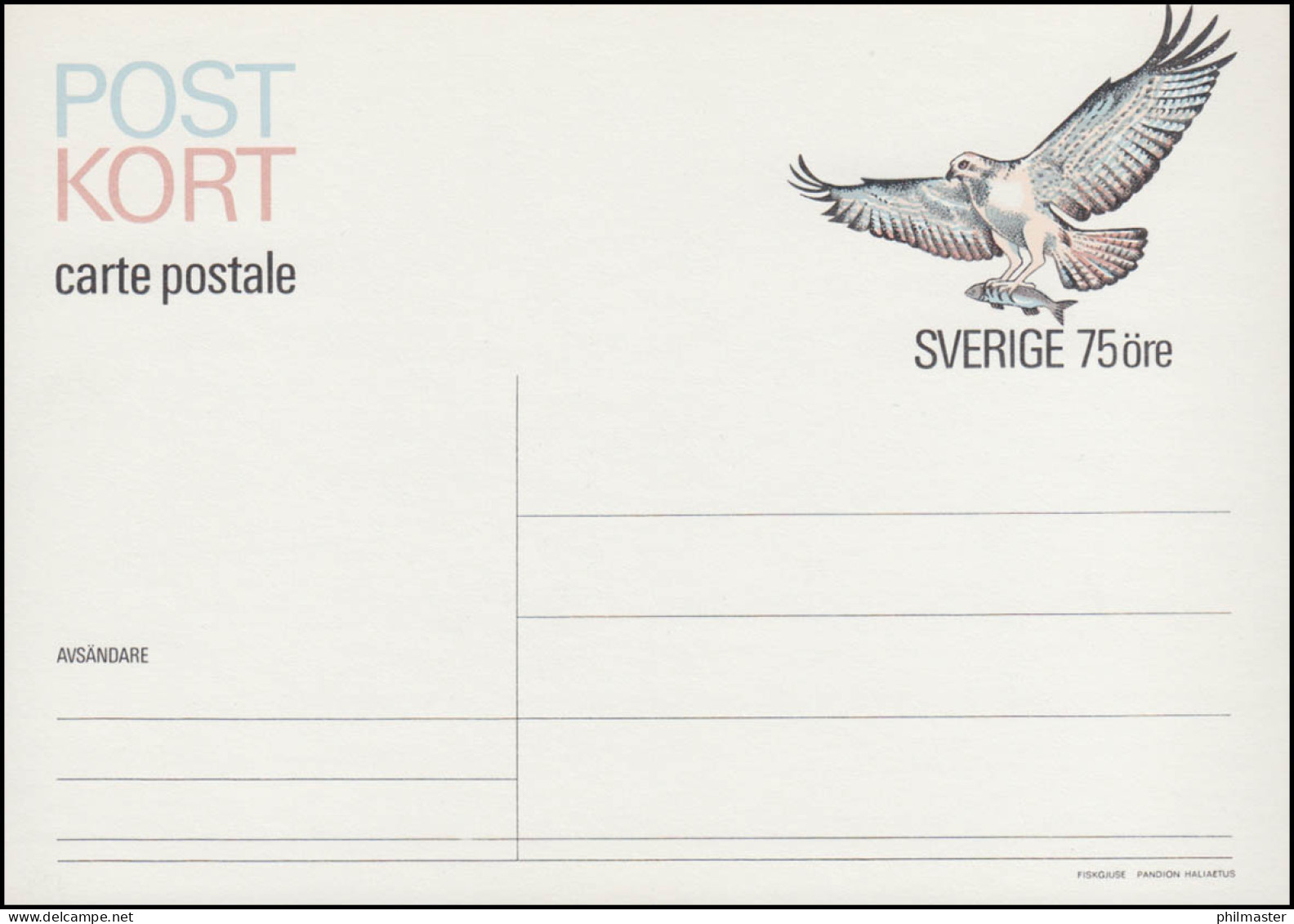 Schweden Postkarte P 96 Fischadler 75 Öre 1975, ** Postfrisch - Postal Stationery