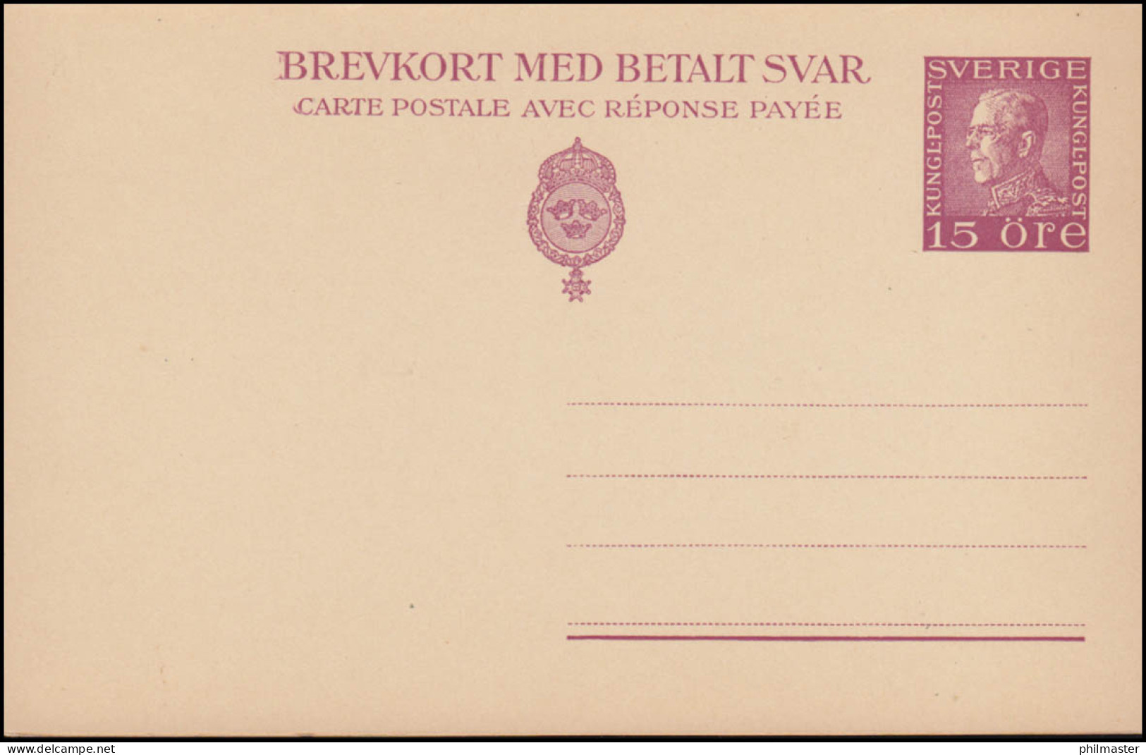 Schweden Postkarte P 44 Brevkort König Gustav 15/15 Öre, ** Postfrisch - Ganzsachen