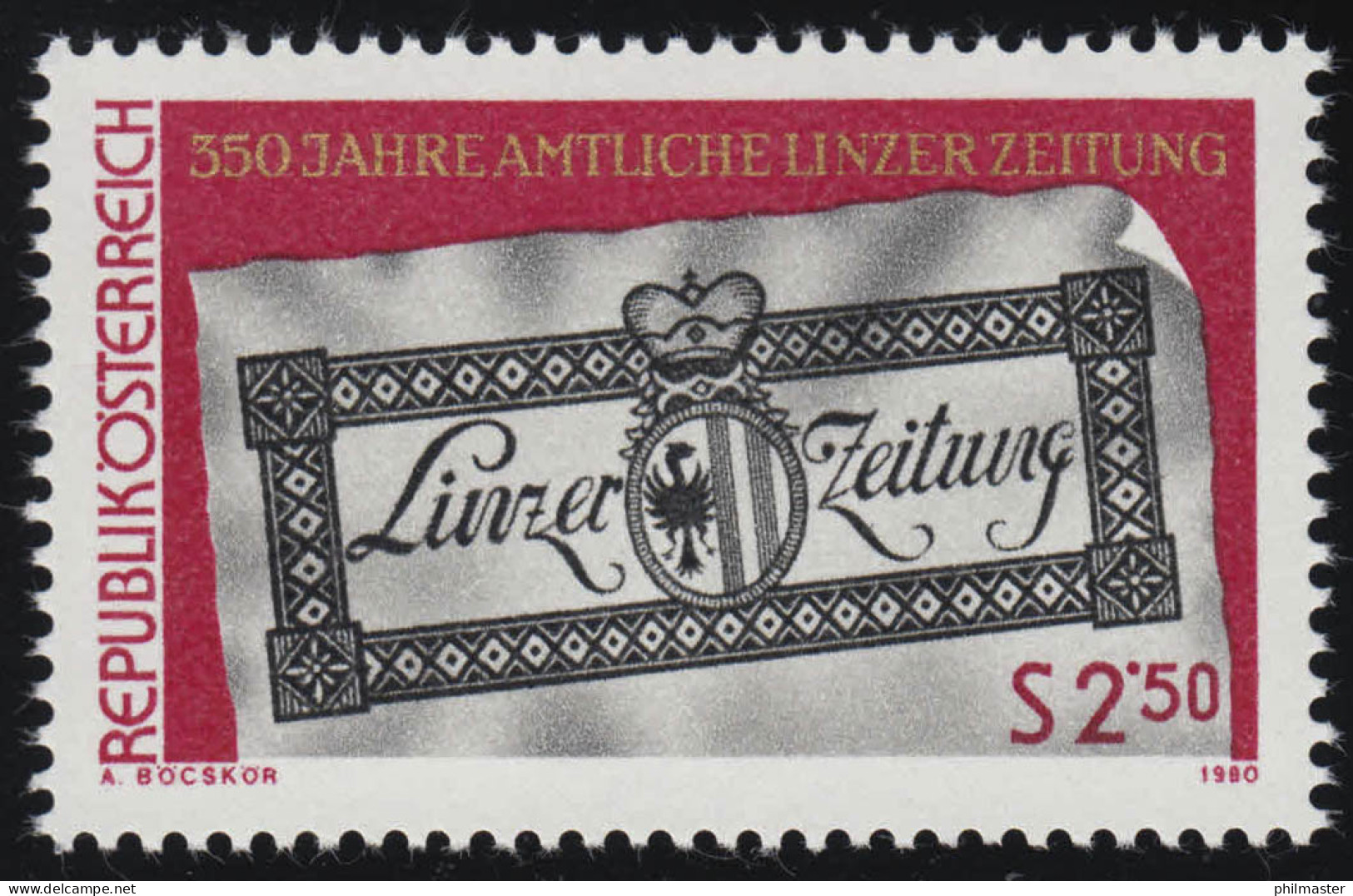 1657 350 Jahre Amtliche Linzer Zeitung, Titelblatt 1816, 2.50 S, Postfrisch ** - Neufs