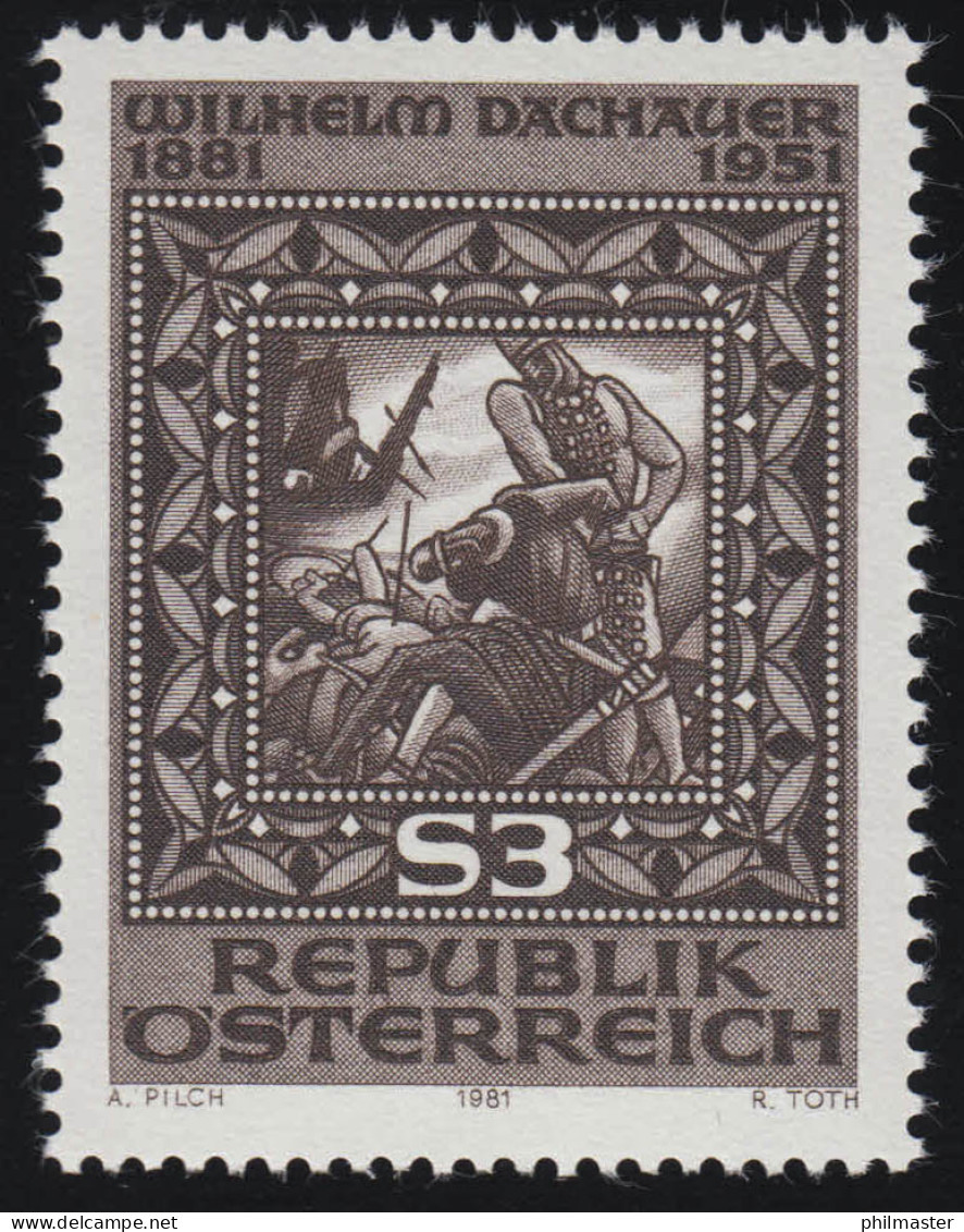 1666 100. Geburtstag, Wilhelm Dachauer, Briefmarkenentwurf W. Dachauer, 3 S, ** - Ungebraucht