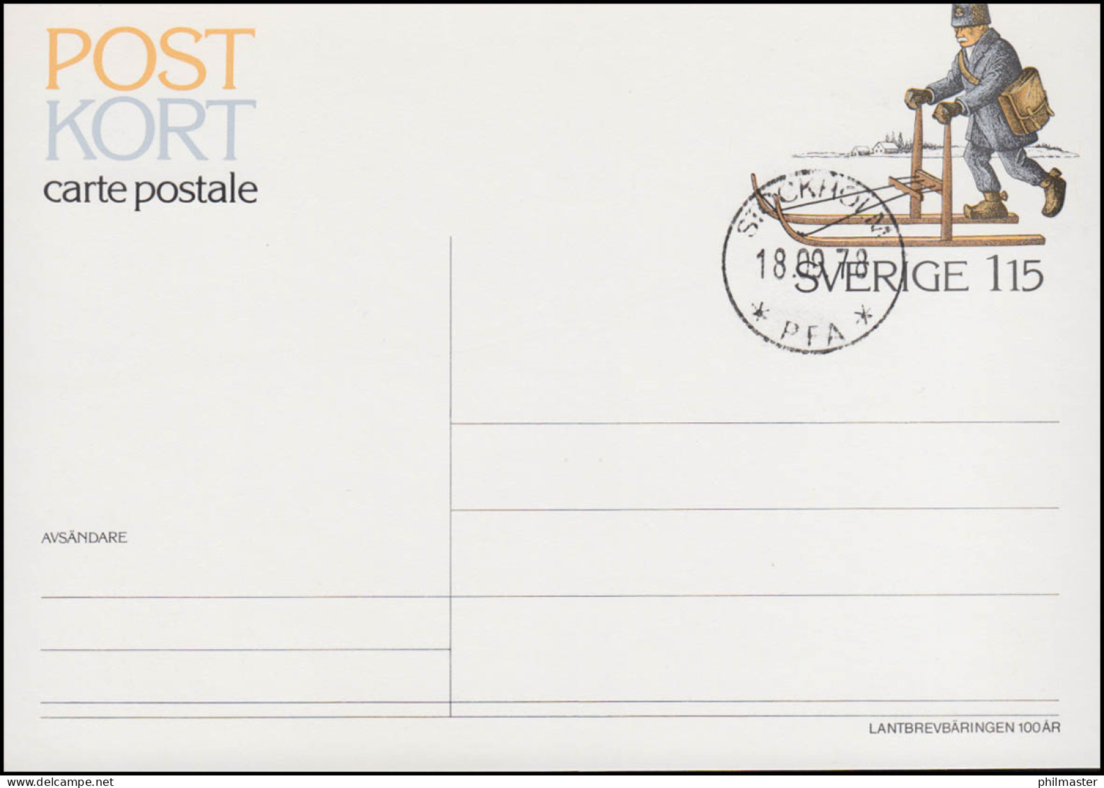 Schweden Postkarte P 102 Landbriefträger Auf Tretschlitten, Gestempelt - Entiers Postaux