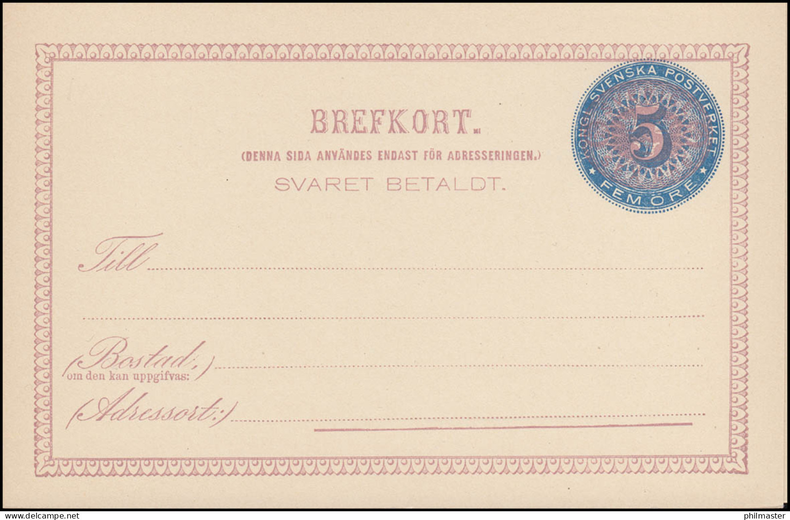 Schweden Postkarte P 11I Brefkort Aufdruck 5 Auf 6/6 Öre, ** Postfrisch - Postal Stationery