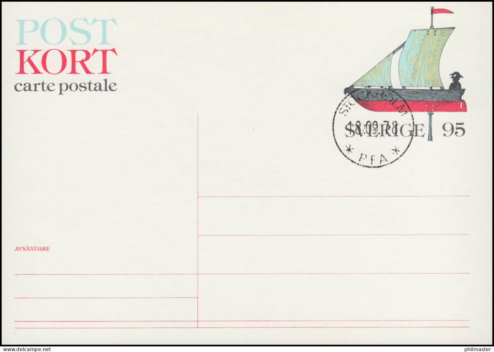 Schweden Postkarte P 100 Segelboot 95 Öre 1977, Gestempelt - Postwaardestukken