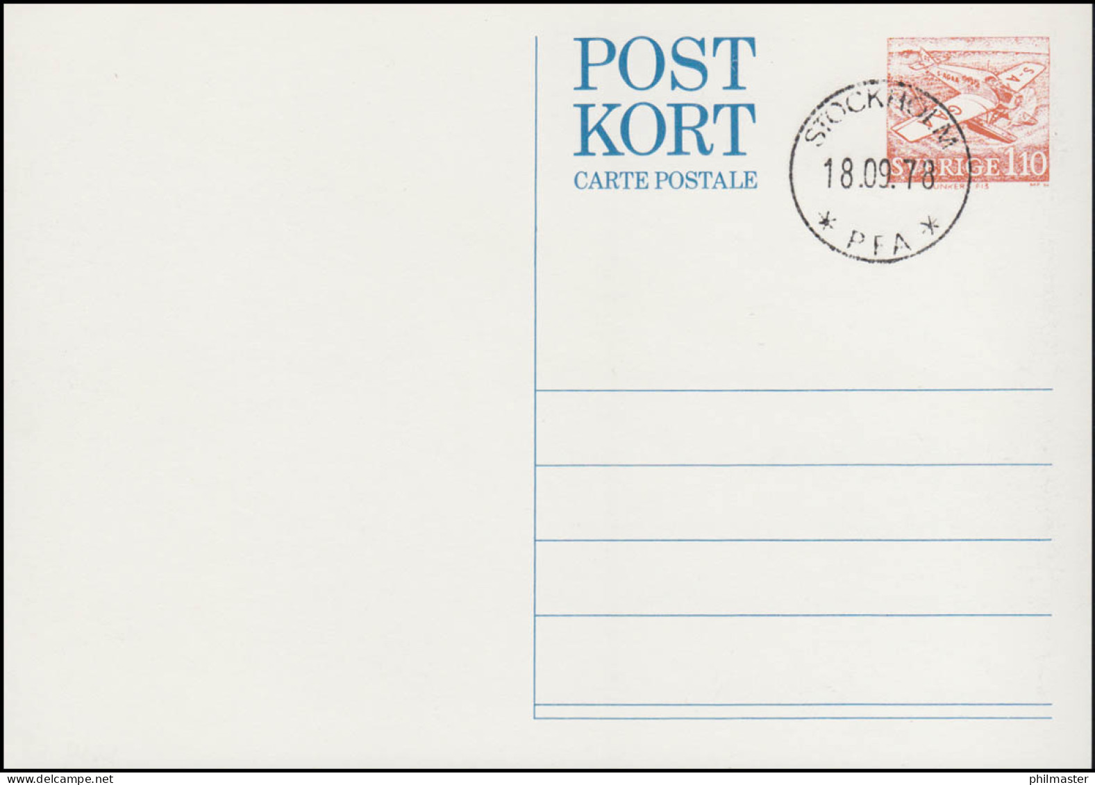 Schweden Postkarte P 101 Tag Der Briefmarke 1977, Gestempelt - Postwaardestukken