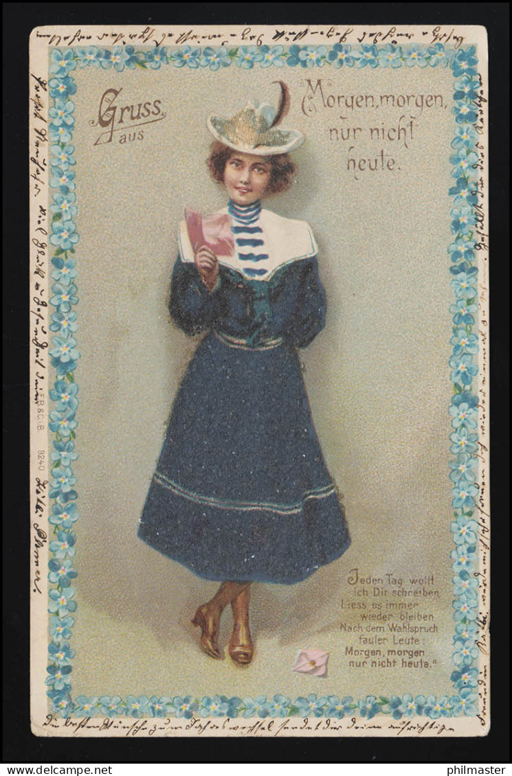 AK E.B. & C.I.B. 9240 Dame Matrosenkleid "Morgen Morgen Nur Nicht Heute" Um 1900 - Fashion