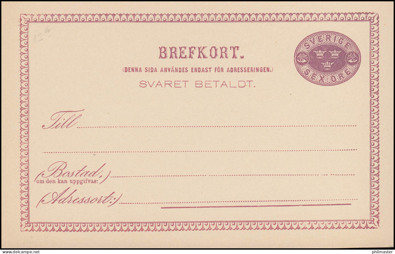 Schweden Postkarte P 9I Brefkort 5/5 Öre: 52,5 Mm Und Linie Dünn, ** Postfrisch - Postwaardestukken