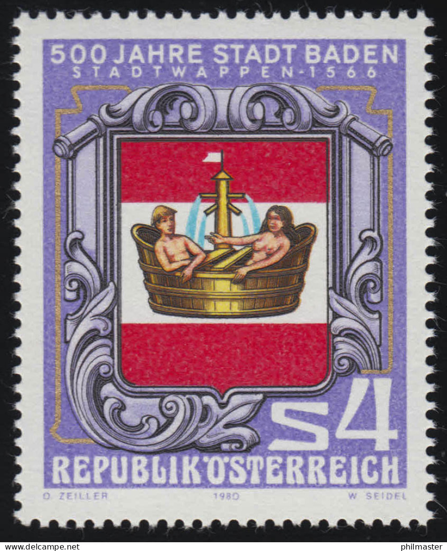 1631 500 Jahre Stadt Baden, Stadtwappen (1566), 4 S, Postfrisch ** - Unused Stamps