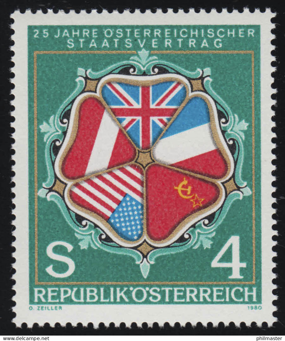 1641 25 Jahre Österreichischer Staatsvertrag Flaggen Ornament 4 S Postfrisch ** - Ungebraucht