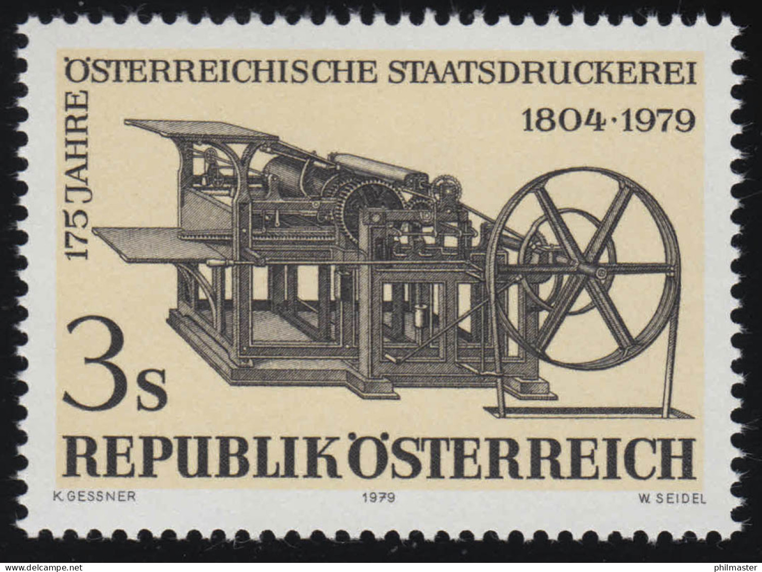 1620 175 Jahre Östereichische Staatsdruckerei, Druckpresse Dampfantrieb, 3 S ** - Ungebraucht