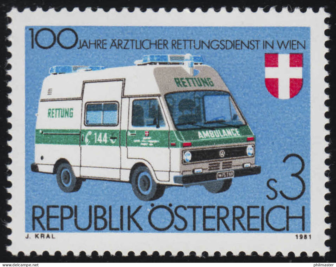 1694 100 Jahre ärztlicher Rettungsdienst Wien Rettungsfahrzeug 3 S Postfrisch ** - Nuovi