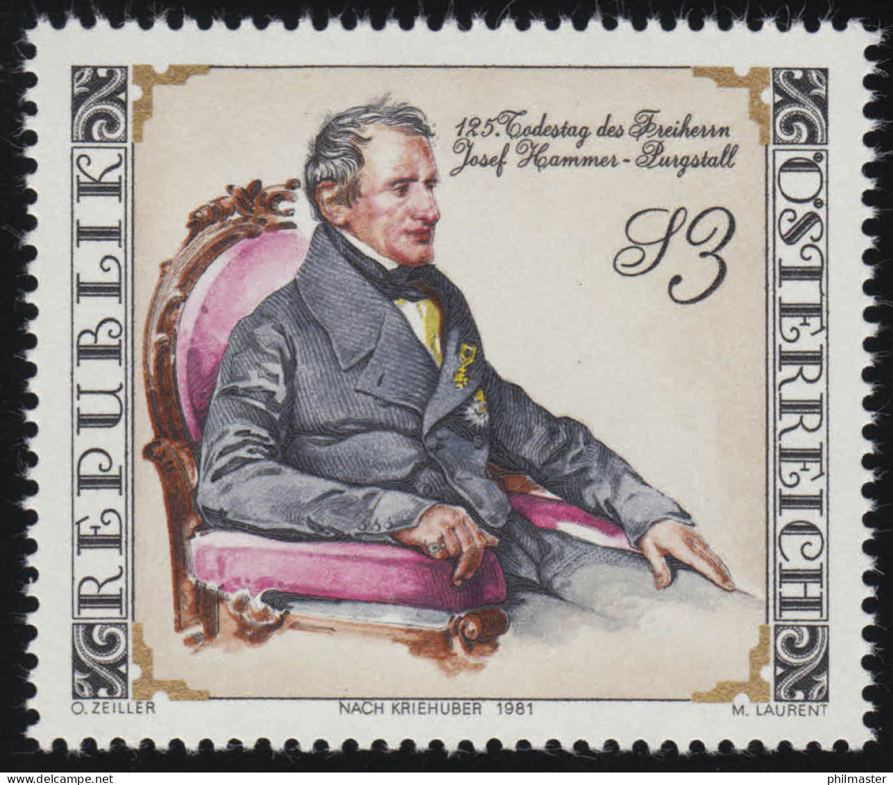 1689 125. Todestag, Josef Freiherr Von Hammer-Purgstall, Diplomat, 3 S ** - Unused Stamps