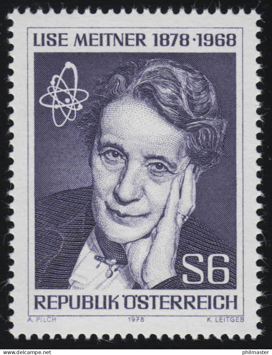 1588 100. Geburtstag, Lise Meitner, Atomphysikerin,  6 S, Postfrisch ** - Ungebraucht