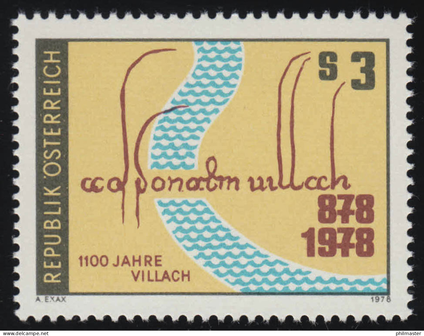 1582 1100 Jahre Stadt Villach, Urkunde Aus Dem Jahre 878, 3 S, Postfrisch ** - Unused Stamps