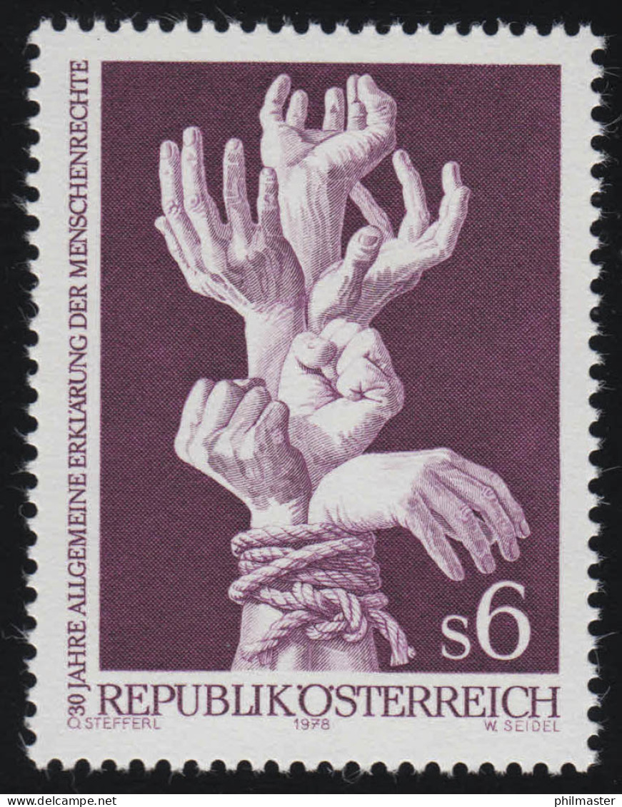 1595 Allgemeine Erklärung D. Menschenrechte, Gefesselte Hände 6 S, ** - Unused Stamps