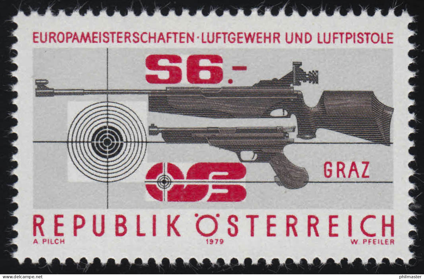 1599 Europameisterschaften Luftgewehr /Luftpistole Schießen Emblem Gewehr 6 S ** - Neufs