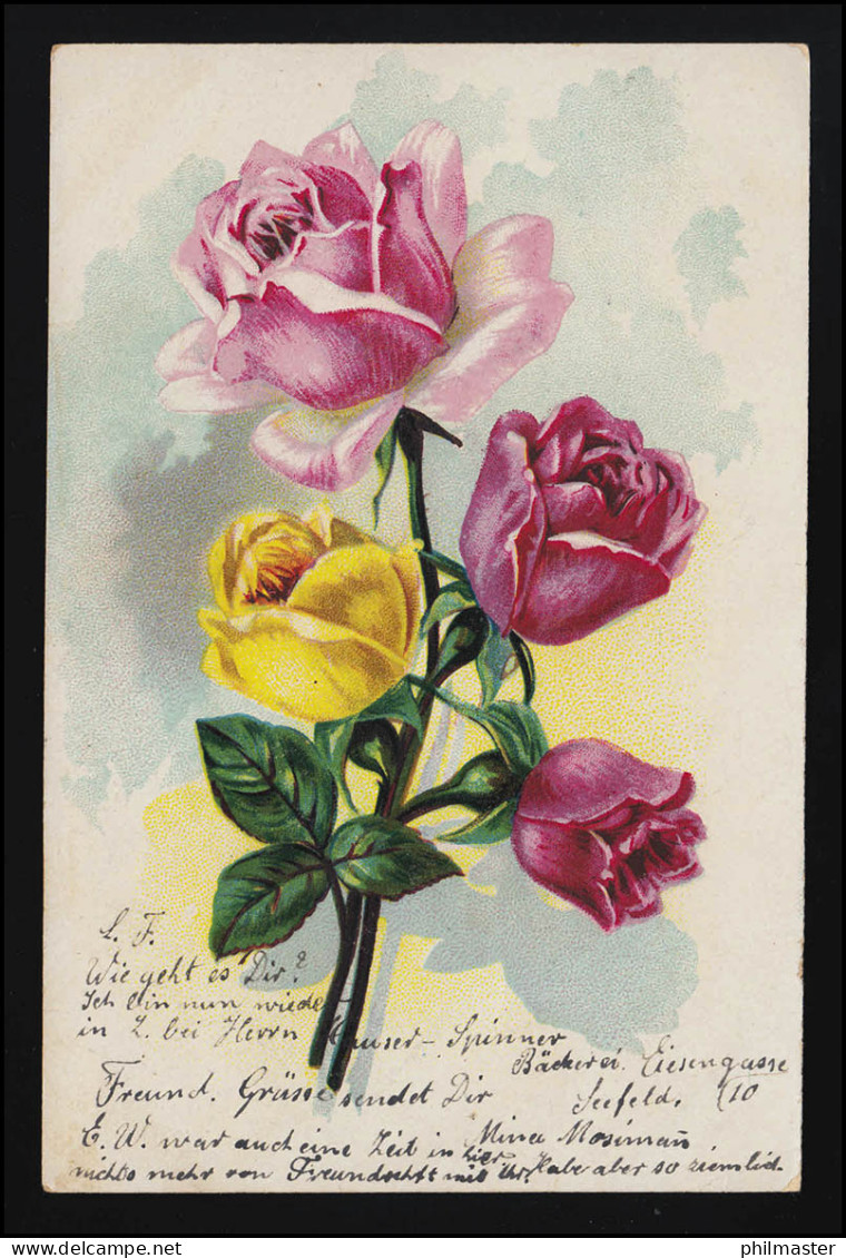 Blumen AK P.F. B Serie 2834 Rosen Gelb Rosa Rot, ZÜRICH / PESEUX 19./20.11.1904 - Sonstige & Ohne Zuordnung