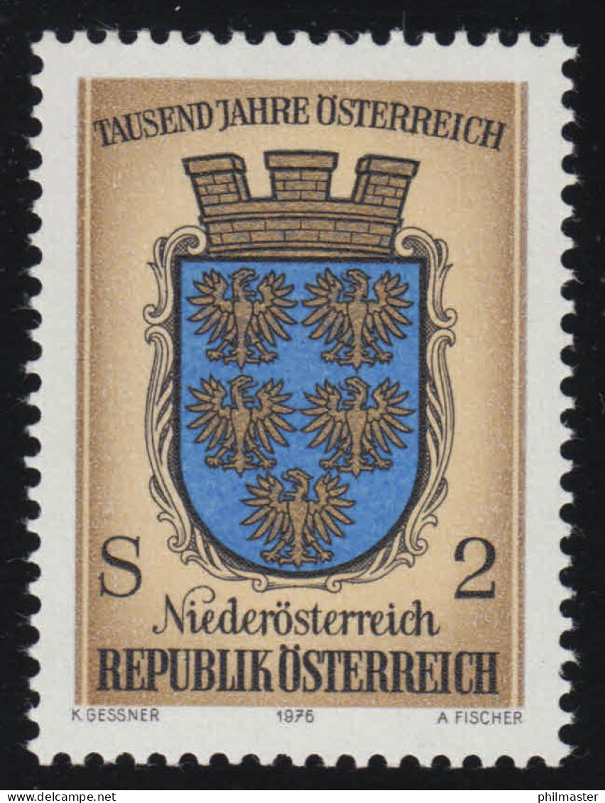 1522 Aus Block 1000 Jahre Österreich, Wappen Niederösterreich, 2 S  ** - Unused Stamps