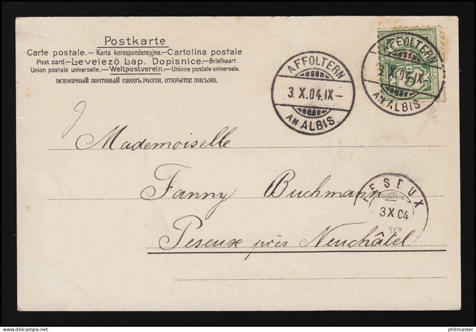 AK Herz Aus Vergissmeinnicht & Schlüssel, AFFOLTERN A. Albis/ PESEUX 3.10.1904 - Sonstige & Ohne Zuordnung