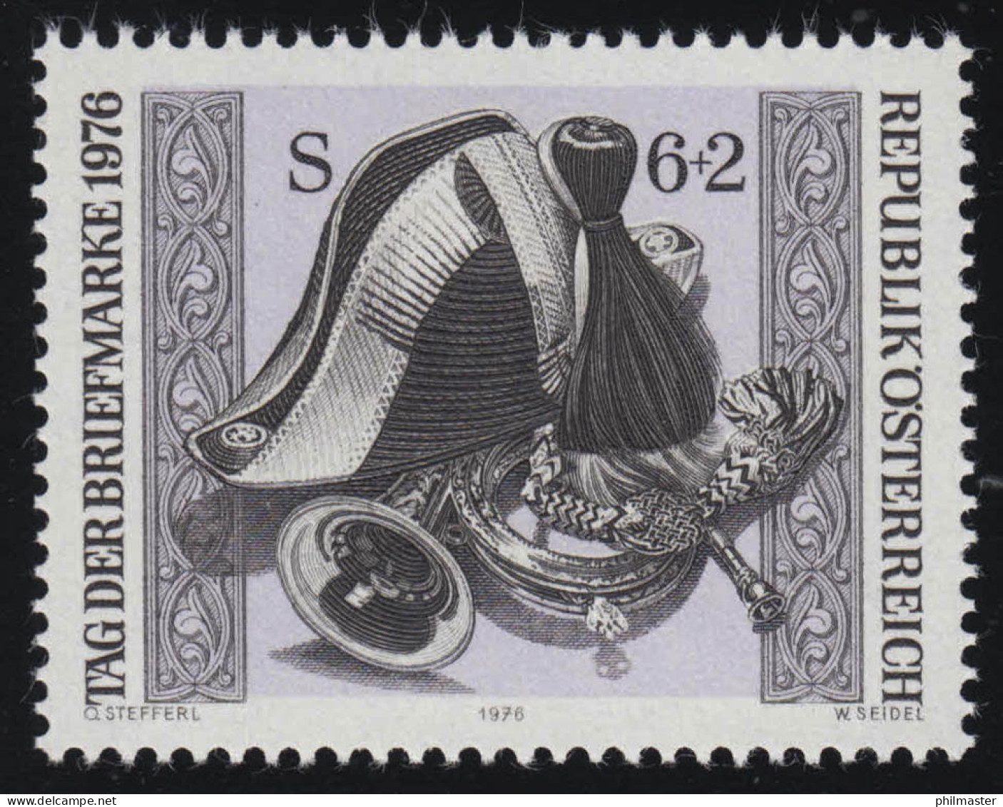 1536 Tag Der Briefmarke, Postillionsgalahut, Ehrenposthorn, 6 S + 2 S ** - Nuovi