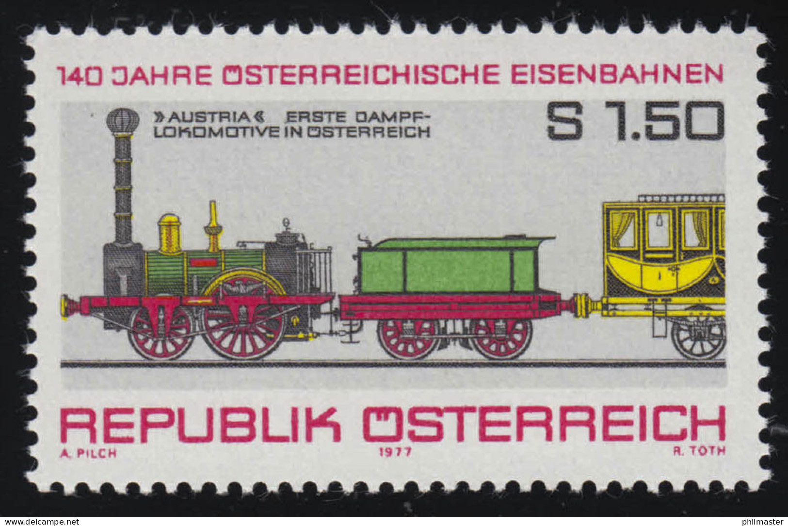 1559 140 Jahre Österreichische Eisenbahnen, Lokomotive "Austria", 1.50 S ** - Unused Stamps