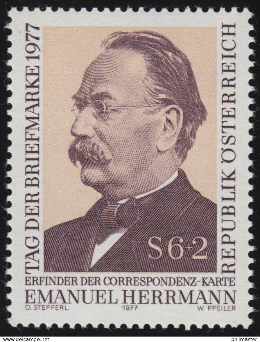 1563 Tag Der Briefmarke, Emanuel Herrmann, Erfinder Postkarte 6 S + 2 S, ** - Ungebraucht