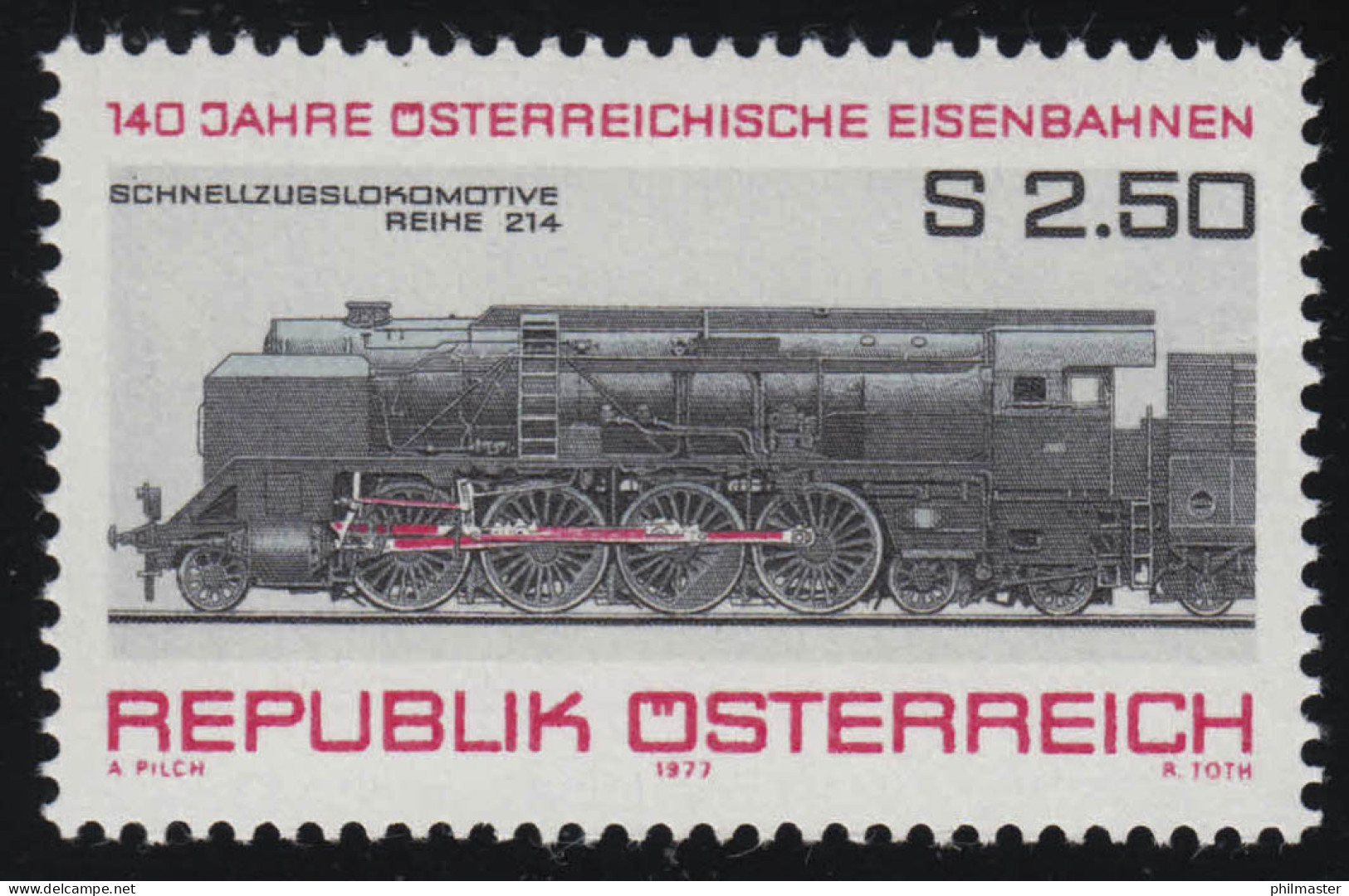 1560 140 Jahre Österreichische Eisenbahnen, Lokomotive BR 214 (1937), 2.50 S ** - Nuevos