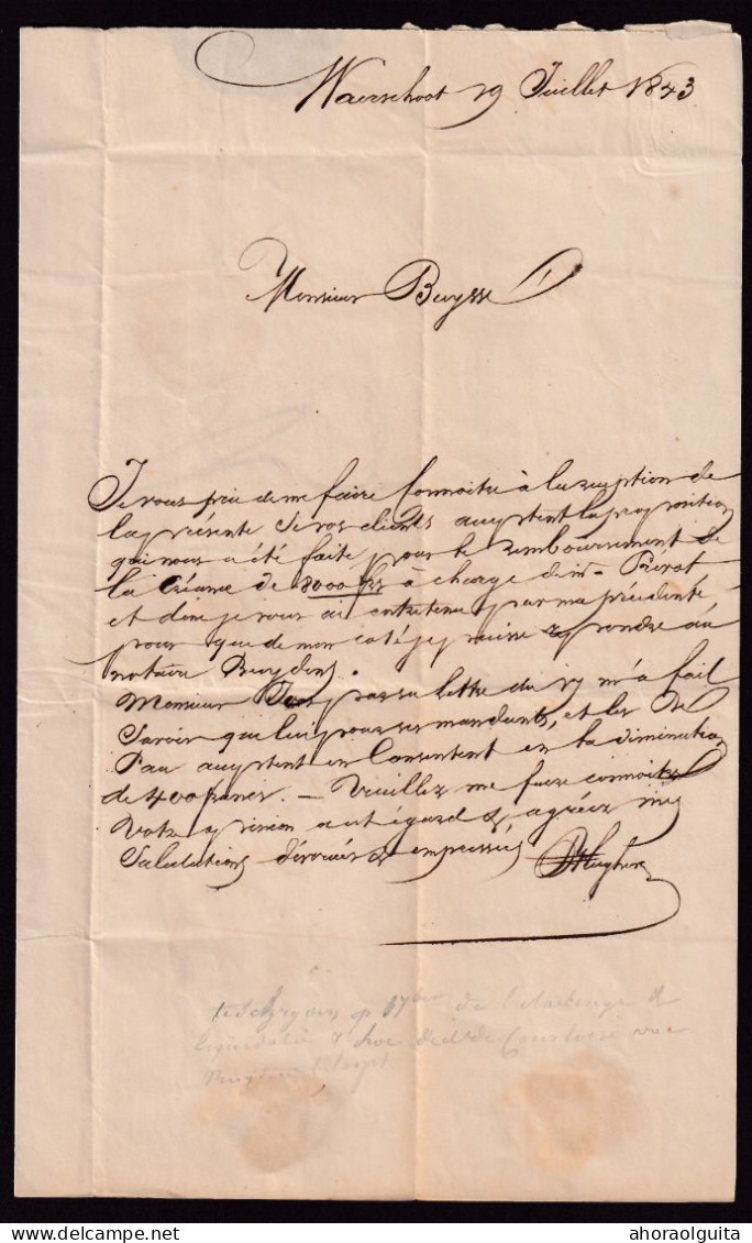 DDGG 063 - Lettre Précurseur EECLOO 1843 Vers OOSTACKER - Boite Rurale G De WAERSCHOOT - Port 3 Décimes (SR) - Landelijks Post