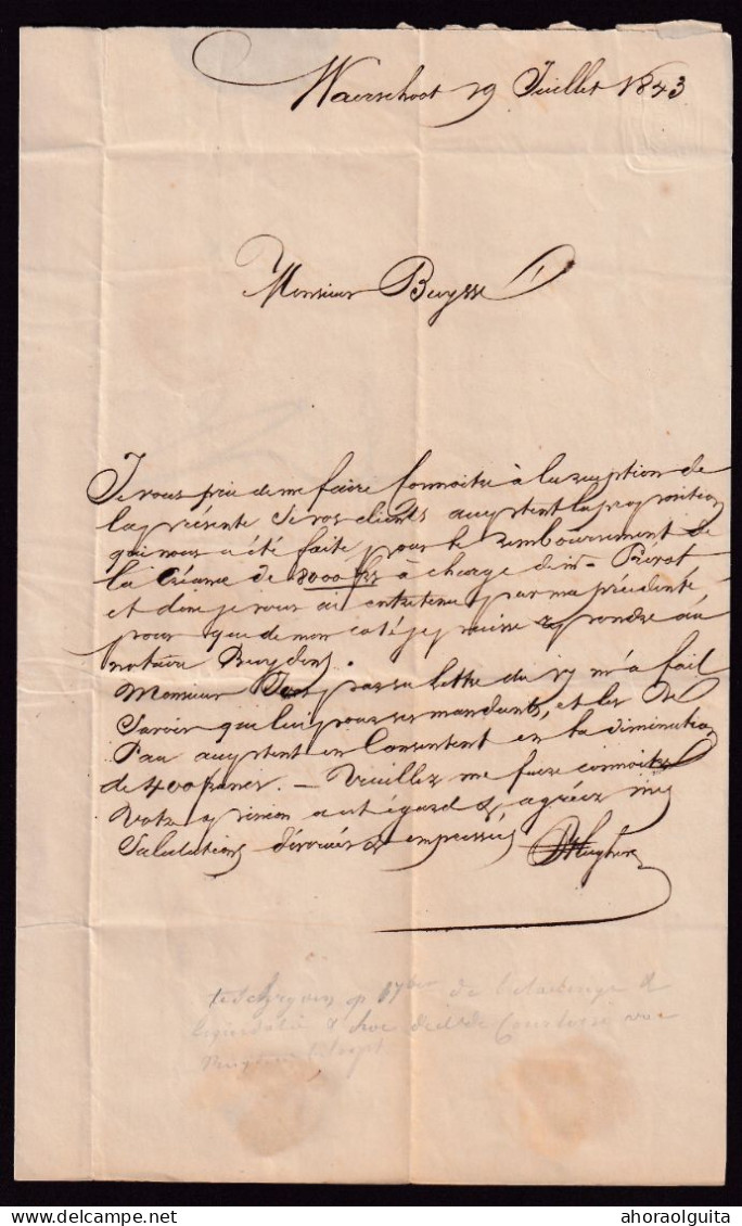 DDGG 063 - Lettre Précurseur EECLOO 1843 Vers OOSTACKER - Boite Rurale G De WAERSCHOOT - Port 3 Décimes (SR) - Correo Rural